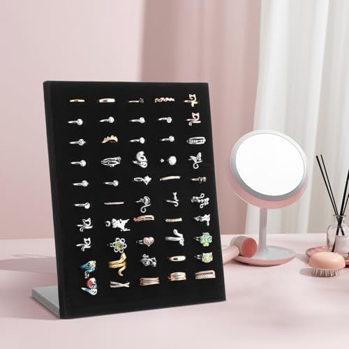 4 Pcs Black Velvet Ring Display Stand, 50 Slots L-Shaped - Image 7