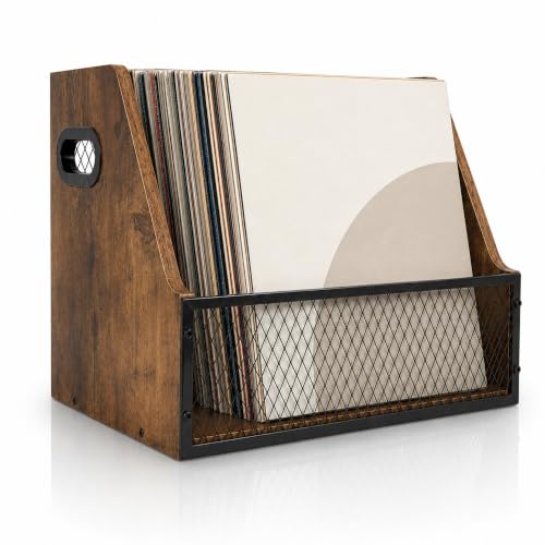 Vinyl Record Storage Crate for 60+ Records, Wooden Record Holder - Image 2