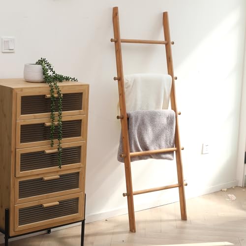 FUIN Blanket Ladder, 57in Rustic Extended Side Wood Decor Rack - Image 3