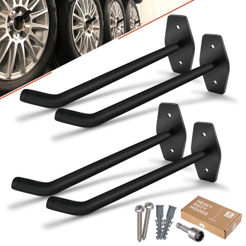 4 Pack 10-Inch Heavy Duty Garage Hooks, Tire Wall Mount, Black - Image 2
