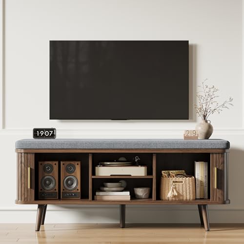 Decofy Shoe Storage Bench with Cushion and Sliding Doors - Image 8