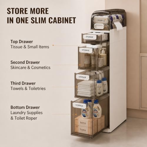 Slim Bathroom Storage Cabinet with Drawers, Narrow R | All Products - Image 6