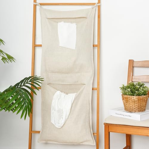 100% Linen Hanging Laundry Bag with 2 Compartments, Over the Door - Image 5