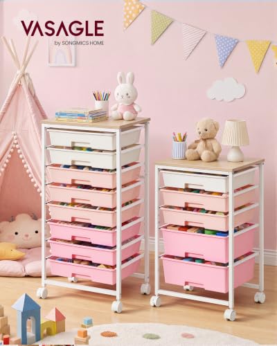 VASAGLE Rolling Cart with Drawers,5 Drawers Storage Cart, Pink - Image 3
