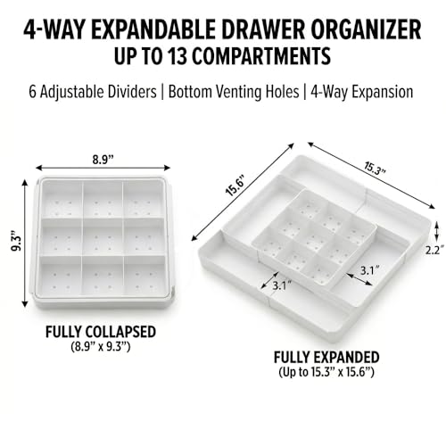 4-Way Expandable Drawer Organizer, 2.2" Low Profile Tray, White - Image 6
