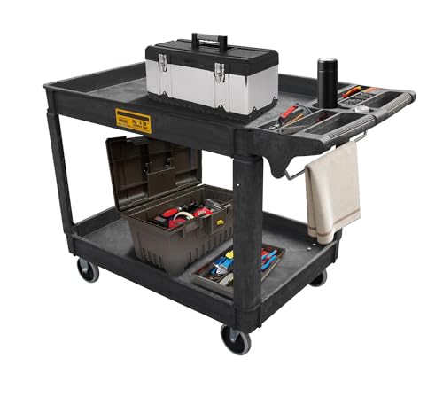 Utility Service Cart, 2-Shelf 500LBS Heavy Duty Plastic Rolling - Image 3