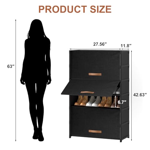 7 Tier Shoe Cabinet with Door, 28-Pair Storage, Black - Image 4
