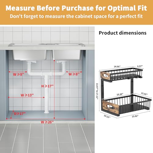 2 Pack Metal Under Sink Organizer with Sliding Drawer, Black - Image 3