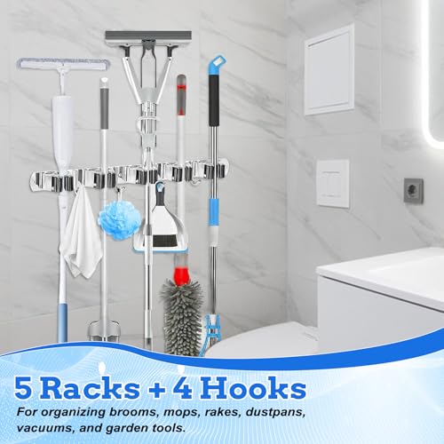 2 Pack Heavy Duty Wall Mount Broom Holder – Stainless | Garage Storage - Image 5