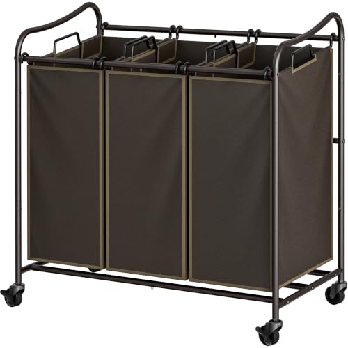Simple Houseware Heavy Duty 3-Bag Laundry Sorter Rolling - Image 2