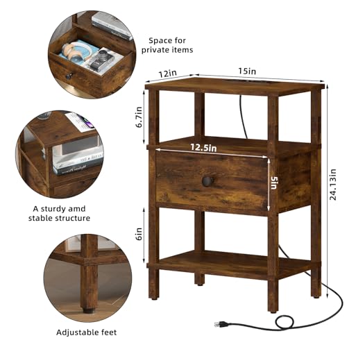 Lerliuo Nightstand with Charging Station and USB Ports, 3-Tier - Image 4