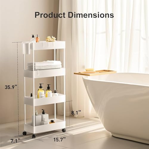 Pipishell 4 Tier Slim Storage Cart with Wheels, Laundry Cart - Image 3