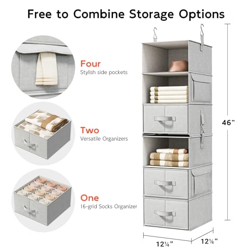 6-Shelf Hanging Closet Organizer with 3 Drawers, Separable - Image 4