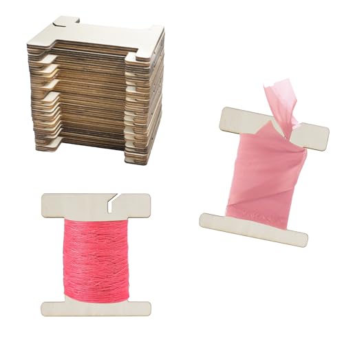 50 PCS Ribbon Storage Organizer, Empty Wooden Flat Spool - Image 2