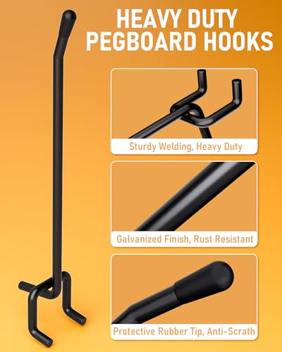 INCLY 60 Pack 2/4/6 Inch Black Pegboard Hooks, 1/4" Heavy Duty - Image 6