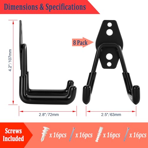 8 Pack Garage Hooks Heavy Duty, Garage Tool Organizer Wall Mount - Image 4
