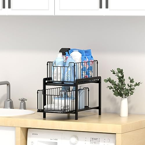 NPPLUS 2 Tier Black Under Sink Organzier With Sliding Drawer - Image 7