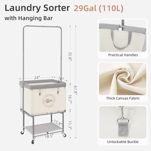 STORAGE MANIAC Rolling Laundry Cart with Hanging Bar & - Image 4