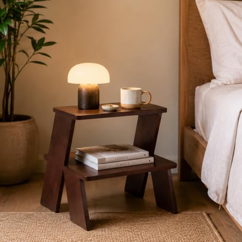 2-Tier End Table, Solid Rubber Wood Stool-Style Side Table - Image 4