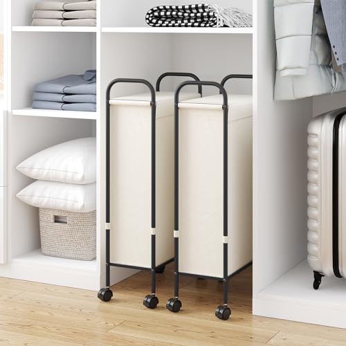 Slim Laundry Hamper with Lid & Wheels, 50L Rolling Laundry Basket - Image 3