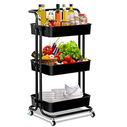 3-Tier Rolling Utility Cart with Handle,Rolling Metal Storage - Image 2
