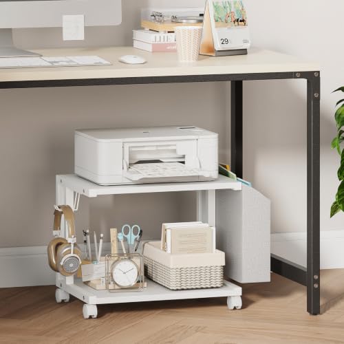 VEDECASA 2 Tier Modern White Wooden Under Desk Printer - Image 3