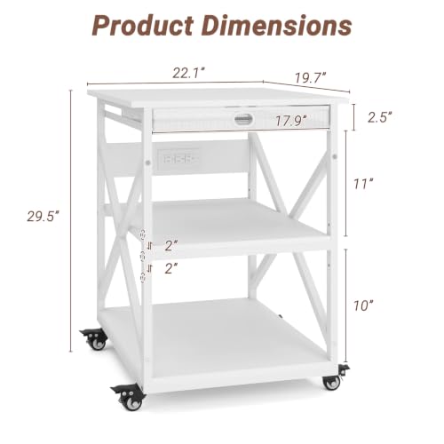 Large Printer Stand with Storage Mesh Drawer,22"W x 19.7"D,White - Image 3