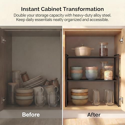 Stackable Kitchen Cabinet Organizer Shelves Pantry Rack Set of 2 - Image 5