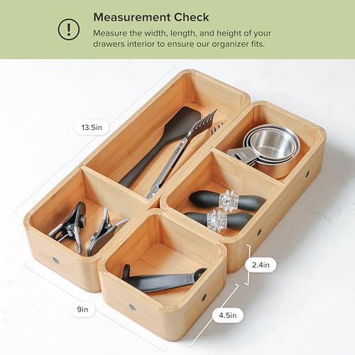 KitchenEdge Modular Drawer Organizer Set, 3-Container, Bamboo - Image 5