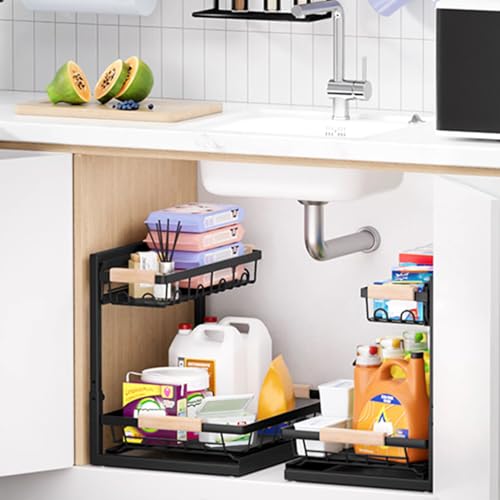 Expandable 2-Tier Under-Sink Organizer with Sliding Drawer – - Image 2