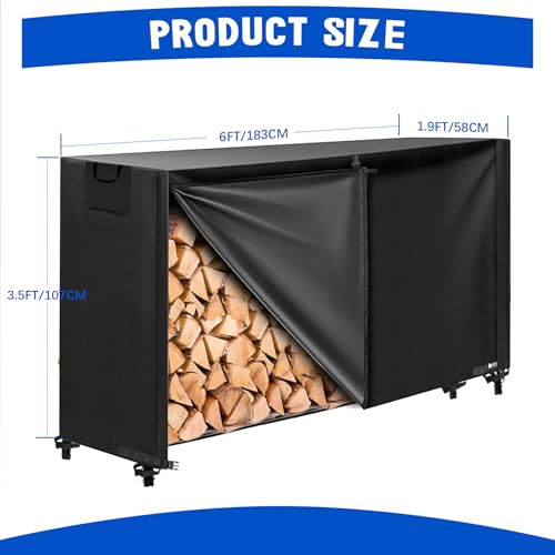 6FT Firewood Rack Cover, Heavy Duty 600D Waterproof - Image 3
