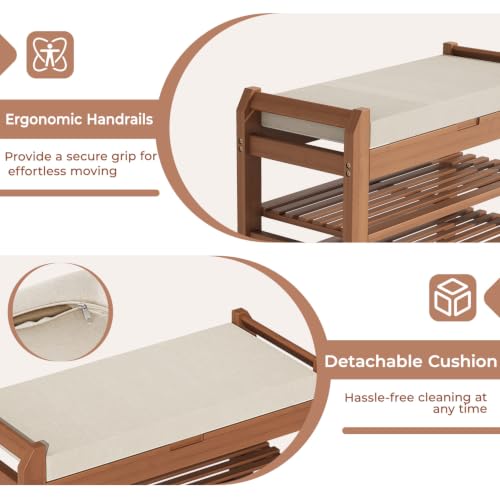 27.6" Entryway Shoe Rack Bench with Cushion, 2-Tier Storage Bench - Image 5