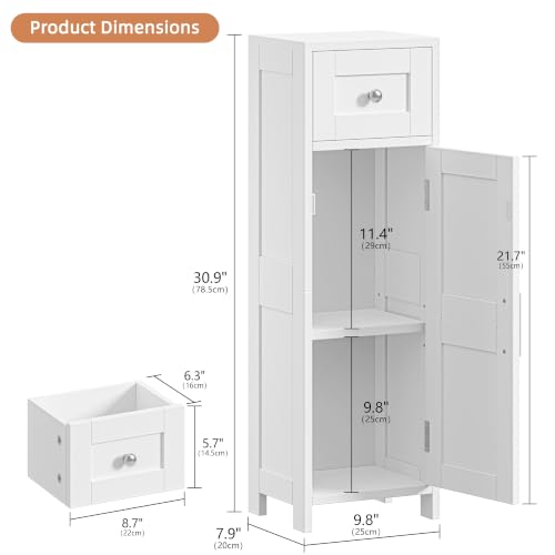 9.8"W Bathroom Storage Cabinet with Drawer & Door, Narrow - Image 4