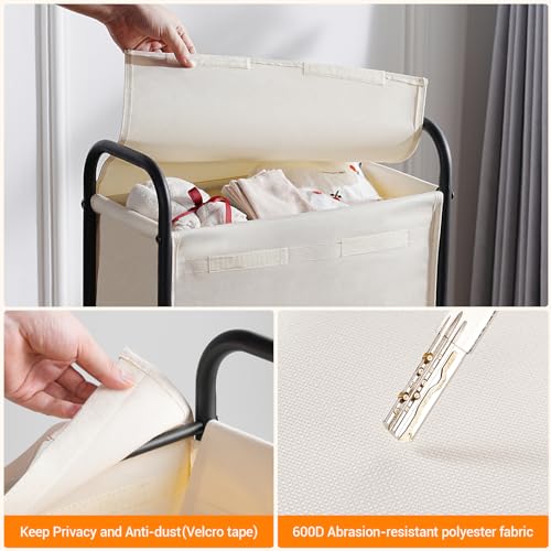 Slim Laundry Hamper with Lid & Wheels, 50L Rolling Laundry Basket - Image 6