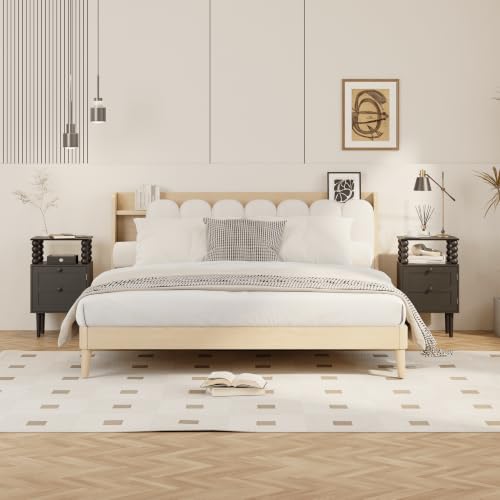 Nightstand with Storage Drawer and Open Wood Shelf,Solid Wood - Image 4
