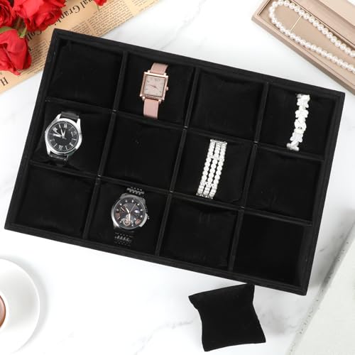 AHQiZFX 2 Pieces Elegant Velvet Watch Tray, 12 Grid | Jewelry Organiza - Image 8