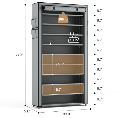 ROJASOP Shoe Rack with Covers, Stackable 10 Tier Tall Shoe - Image 4