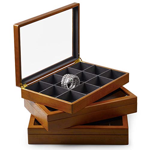 Oirlv 12 Grids Vintage Solid Wood Jewelry Box Microf | Jewelry Organiz - Image 3