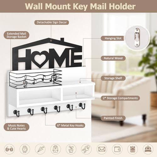 Key Holder Wall Mount, Decorative Wood Mail and Key Organizer - Image 6