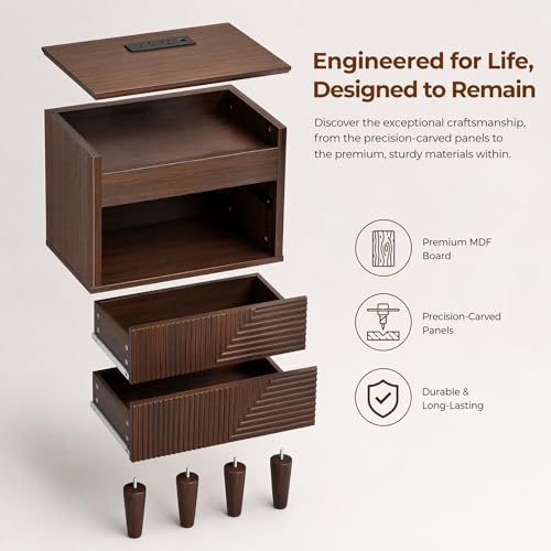 Nightstand with Charging Station, 3 Drawers Fluted Bedside Table - Image 6