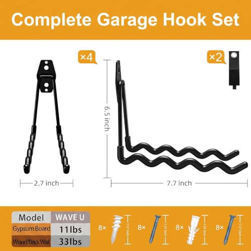 Garage Hooks, 4 Pack Wave Hooks for Hanging Heavy Duty Ladders - Image 3