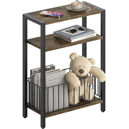 Narrow Side Table with Storage Basket Small End Table - Image 2