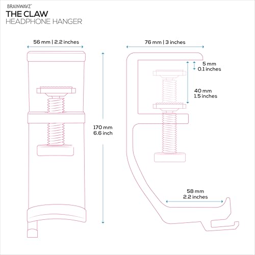 BRAINWAVZ Claw - Under Desk Headphone Hanger Stand, Screw - Image 7