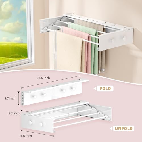 BAKON Wall Mounted Drying Rack with 4 Hooks and Shelf - Image 3