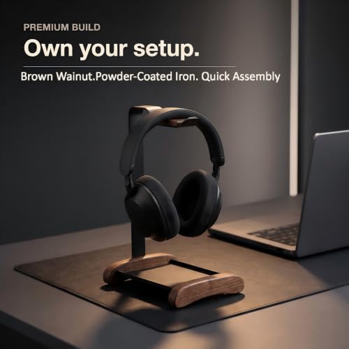 Walnut Headphone Stand,Wood Headset Holder with Storage for Desk - Image 7