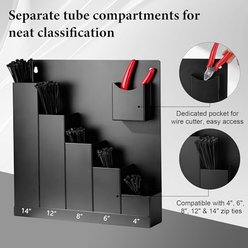 Cable Tie Holder with Cutter Pliers & 250 Zip Ties Wall Mount Zip - Image 5
