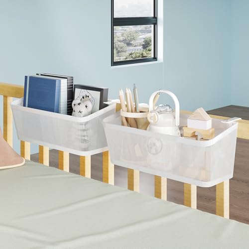 2 Pack Bedside Caddy Organizer, White Metal Hanging - Image 3