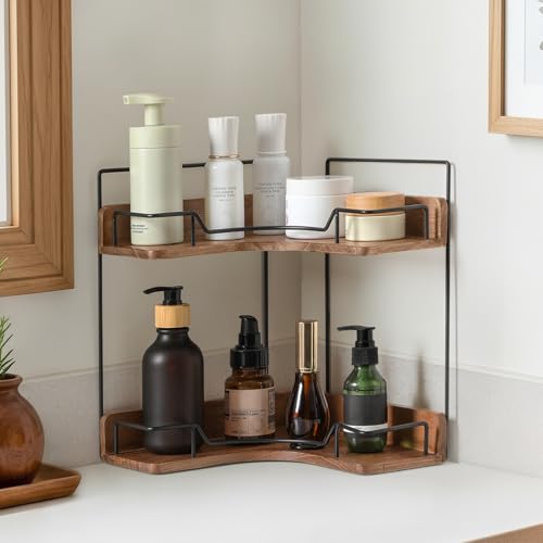 2-Tier Bathroom Counter Organizer, Wooden Corner Shelf for Vanity - Image 7
