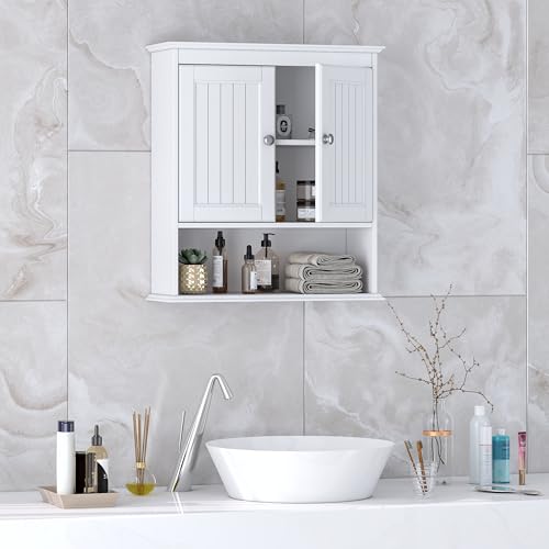 Spirich Bathroom Wall Cabinet with Beadboard Doors, White - Image 7