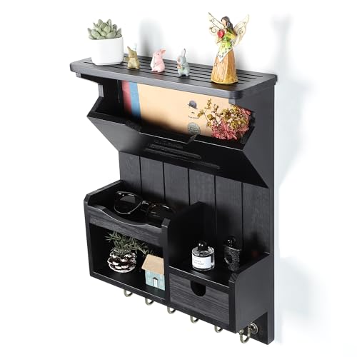 DOPACE Handcrafted Pine Wood Mail Organizer & Key Holder, Black - Image 7
